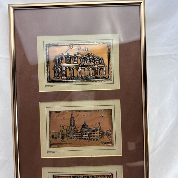 Echt Kupfer VTG W. Germany Copper Travel/Post Card Set of 3 in a Matted Framed‎ - Picture 3 of 14